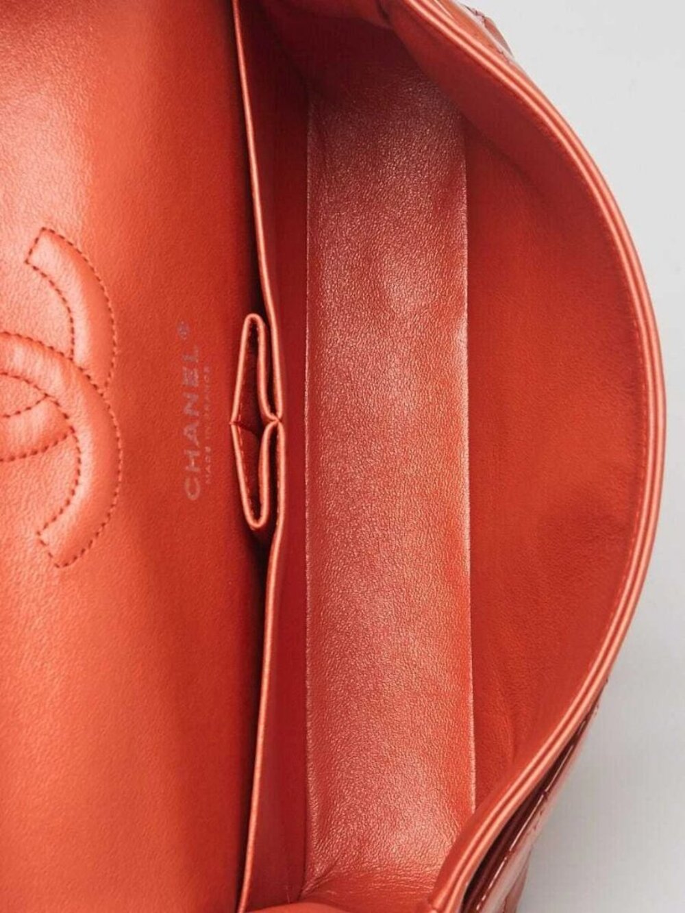 Chanel Orange Quilted Patent Leather Classic Medium Double Flap Bag - Picture 10 of 10